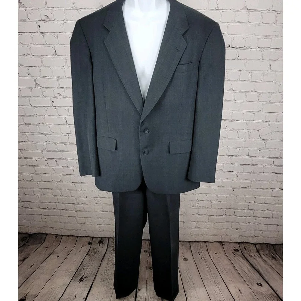 Hart Schaffner & Marx Blue Check Full Suit USA Made Jacket Size 42R Pants 34x31